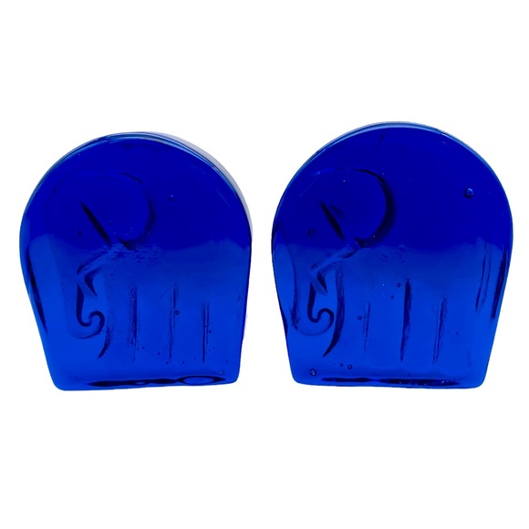 Pair of vintage Blenko cobalt blue glass elephant bookends - Picture 3 of 11